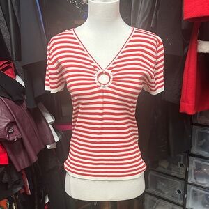 Joseph A Vintage Red and White Striped Short Sleeve Top
